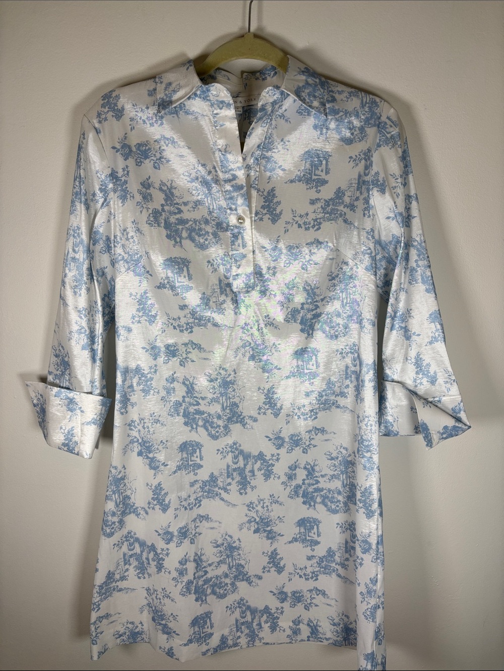 Preston & York Thea Toile Printed Taffeta Dress – Mist/White – Size 4 (NWT)